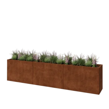 Corten steel planter XXL - Rectangle - 360 x 50 x 80 cm - With bottom plate