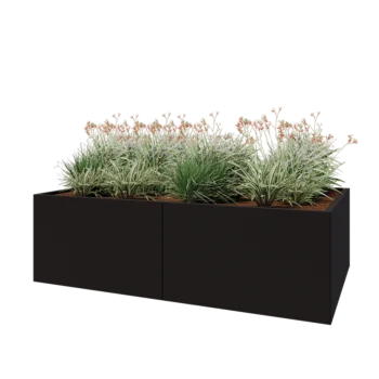 Steel planter XXL - Rectangle - 200 x 120 x 60 cm - RAL9005 matt (black) - With bottom plate