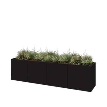 Steel planter XXL - Rectangle - 320 x 60 x 80 cm - RAL9005 matt (black) - Without bottom plate