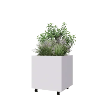 Steel planter - Square - 60 x 60 x 60 cm - RAL9005 matt (white) - With bottom plate - With wheels