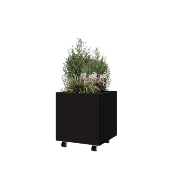 Steel planter - Square - 50 x 50 x 50 cm - RAL9005 matt (black) - With bottom plate - With wheels