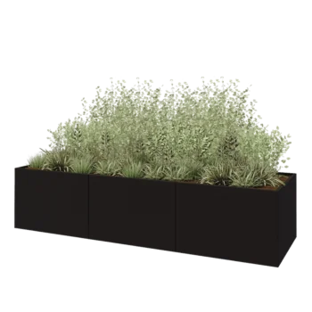 Steel planter XXL - Rectangle - 360 x 100 x 80 cm - RAL9005 matt (black) - Without bottom plate