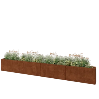 Corten steel planter XXL - Rectangle - 480 x 30 x 60 cm - With bottom plate