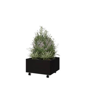 Steel planter - Square - 60 x 60 x 30 cm - RAL9005 matt (black) - With bottom plate - With wheels