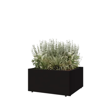 Steel planter - Square - 80 x 80 x 40 cm - RAL9005 matt (black) - With bottom plate - With legs