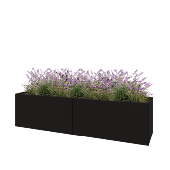 Steel planter XXL - Rectangle - 200 x 50 x 50 cm - RAL9005 matt (black) - With bottom plate