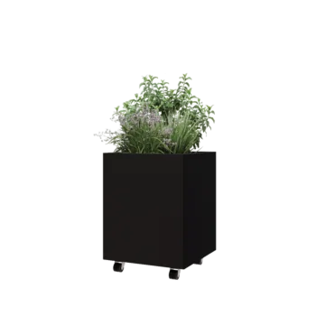 Steel planter - Square - 50 x 50 x 60 cm - RAL9005 matt (black) - With bottom plate - With wheels