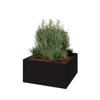Steel planter - Square - 100 x 100 x 50 cm - RAL9005 matt (black) - With bottom plate