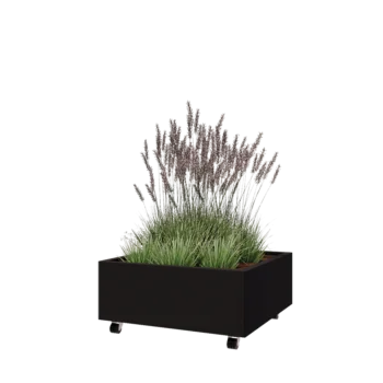 Steel planter - Square - 80 x 80 x 30 cm - RAL9005 matt (black) - With bottom plate - With wheels
