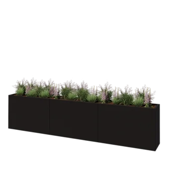 Steel planter XXL - Rectangle - 360 x 40 x 80 cm - RAL9005 matt (black) - Without bottom plate