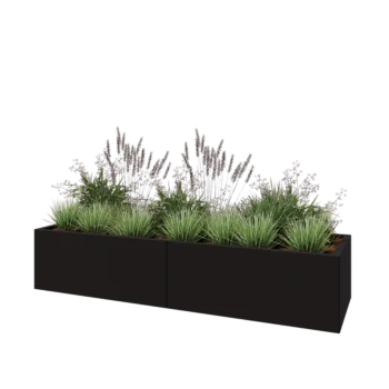 Steel planter XXL - Rectangle - 200 x 60 x 40 cm - RAL9005 matt (black) - Without bottom plate