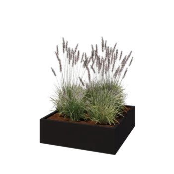 Steel planter - Square - 100 x 100 x 30 cm - RAL9005 matt (black) - With bottom plate