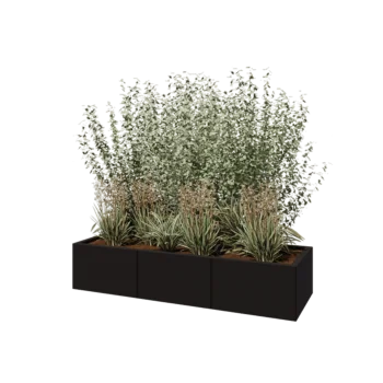 Steel planter XXL - Rectangle - 150 x 50 x 30 cm - RAL9005 matt (black) - With bottom plate