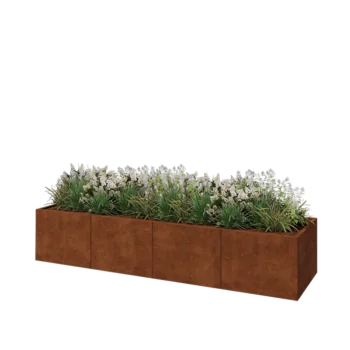 Corten steel planter XXL - Rectangle - 320 x 80 x 60 cm - With bottom plate
