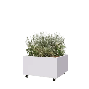 Steel planter - Square - 80 x 80 x 40 cm - RAL9005 matt (white) - With bottom plate - With wheels