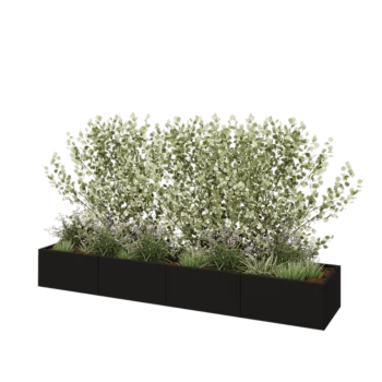 Steel planter XXL - Rectangle - 320 x 60 x 40 cm - RAL9005 matt (black) - With bottom plate