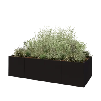 Steel planter XXL - Rectangle - 320 x 120 x 80 cm - RAL9005 matt (black) - With bottom plate