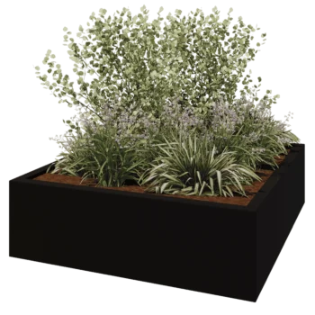 Fibreglass planter - Square - 200 x 200 x 60 cm - RAL9005 matt (black) - With bottom