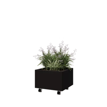 Steel planter - Square - 50 x 50 x 30 cm - RAL9005 matt (black) - With bottom plate - With wheels
