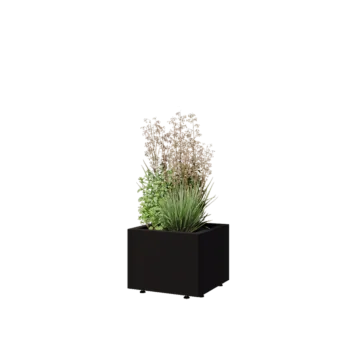 Steel planter - Square - 40 x 40 x 30 cm - RAL9005 matt (black) - With bottom plate - With legs
