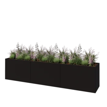 Steel planter XXL - Rectangle - 360 x 60 x 80 cm - RAL9005 matt (black) - With bottom plate