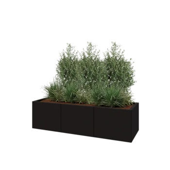 Steel planter XXL - Rectangle - 150 x 50 x 40 cm - RAL9005 matt (black) - With bottom plate