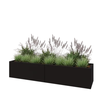Steel planter XXL - Rectangle - 200 x 50 x 40 cm - RAL9005 matt (black) - With bottom plate