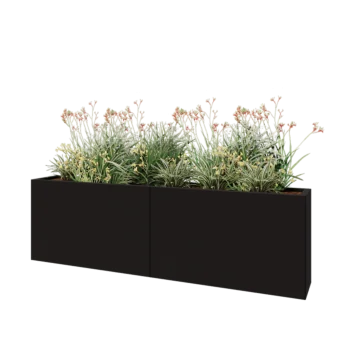 Steel planter XXL - Rectangle - 200 x 30 x 60 cm - RAL9005 matt (black) - With bottom plate