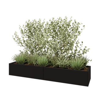 Steel planter XXL - Rectangle - 200 x 50 x 30 cm - RAL9005 matt (black) - With bottom plate