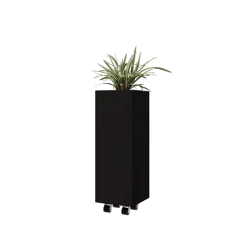 Steel planter - Square - 30 x 30 x 80 cm - RAL9005 matt (black) - With bottom plate - With wheels