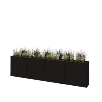 Steel planter XXL - Rectangle - 320 x 30 x 80 cm - RAL9005 matt (black) - With bottom plate