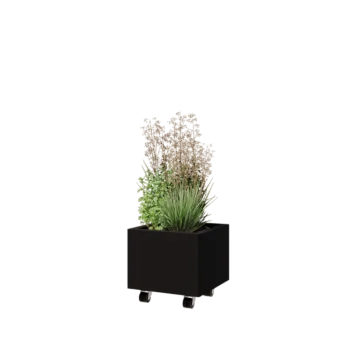Steel planter - Square - 40 x 40 x 30 cm - RAL9005 matt (black) - With bottom plate - With wheels