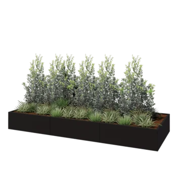 Steel planter XXL - Rectangle - 360 x 120 x 40 cm - RAL9005 matt (black) - With bottom plate