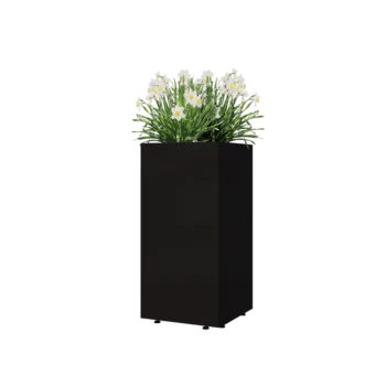 Steel planter - Square - 40 x 40 x 80 cm - RAL9005 matt (black) - With bottom plate - With legs