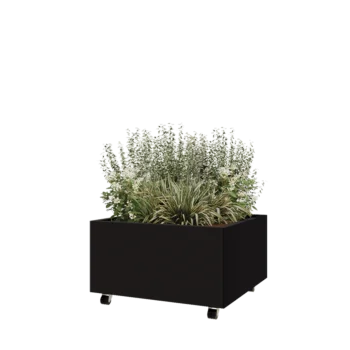 Steel planter - Square - 80 x 80 x 40 cm - RAL9005 matt (black) - With bottom plate - With wheels