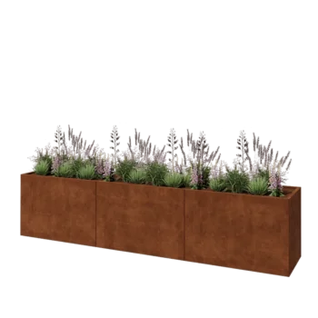 Corten steel planter XXL - Rectangle - 360 x 60 x 80 cm - With bottom plate