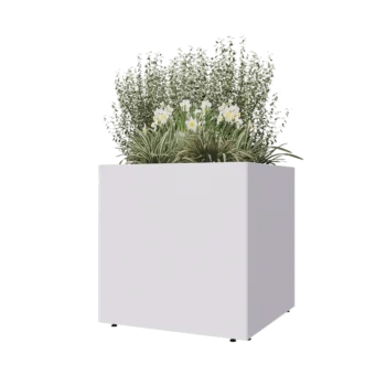 Steel planter - Square - 80 x 80 x 80 cm - RAL9005 matt (white) - With bottom plate - With legs