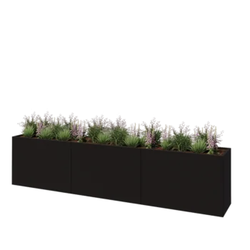 Steel planter XXL - Rectangle - 360 x 50 x 80 cm - RAL9005 matt (black) - With bottom plate