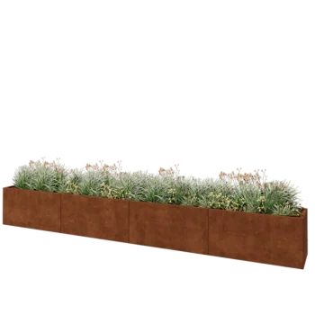 Corten steel planter XXL - Rectangle - 480 x 50 x 60 cm - With bottom plate