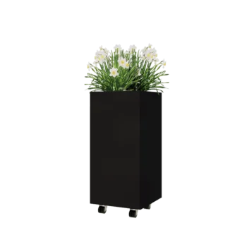 Steel planter - Square - 40 x 40 x 80 cm - RAL9005 matt (black) - With bottom plate - With wheels