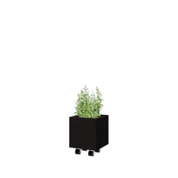 Steel planter - Square - 30 x 30 x 30 cm - RAL9005 matt (black) - With bottom plate - With wheels