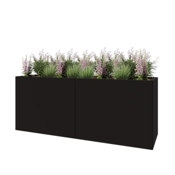 Steel planter XXL - Rectangle - 200 x 60 x 80 cm - RAL9005 matt (black) - With bottom plate