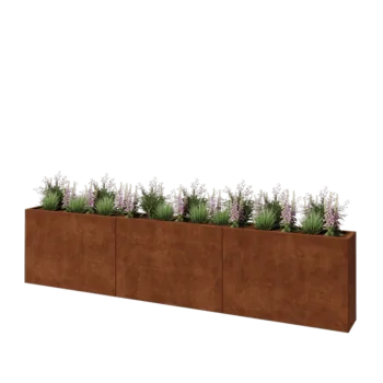Corten steel planter XXL - Rectangle - 360 x 30 x 80 cm - With bottom plate