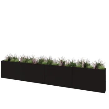 Steel planter XXL - Rectangle - 480 x 30 x 80 cm - RAL9005 matt (black) - With bottom plate