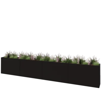Steel planter XXL - Rectangle - 480 x 40 x 80 cm - RAL9005 matt (black) - With bottom plate