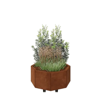 Corten steel planter - Octagon - 72,4 x 72,4 x 30 cm - With bottom plate - With wheels