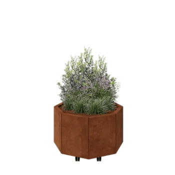 Corten steel planter - Octagon - 72,4 x 72,4 x 40 cm - With bottom plate - With wheels