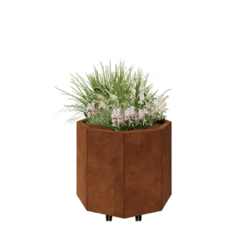 Corten steel planter - Octagon - 72,4 x 72,4 x 60 cm - With bottom plate - With wheels