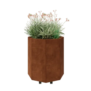 Corten steel planter - Octagon - 72,4 x 72,4 x 80 cm - With bottom plate - With wheels
