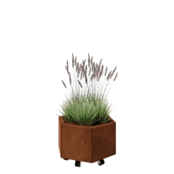 Corten steel planter - Hexagon - 59,3 x 52 x 30 cm - With bottom plate - With wheels